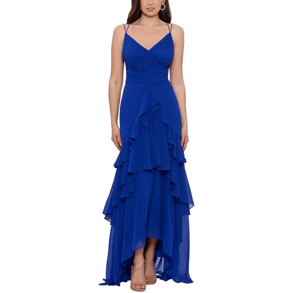 Xscape Womens Hi-Low Long Evening Dress Blue 12